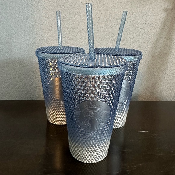 Starbucks blue silver ombré tumbler w/straw, bright and blingy! Metallic, NWT. - Picture 3 of 9